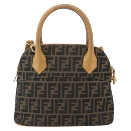 FENDI Zucca Canvas Hand Bag 2way Black Brown Auth 159305A - 0