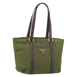 PRADA Hand Bag Nylon Green Gold Auth 159309