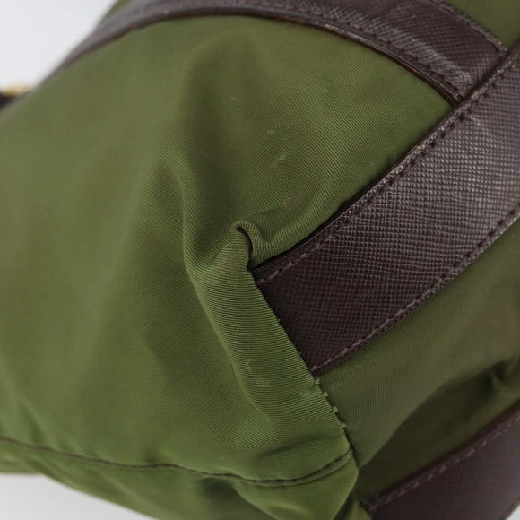 PRADA Hand Bag Nylon Green Gold Auth 159309