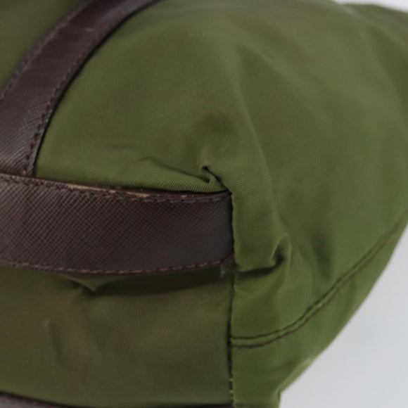 PRADA Hand Bag Nylon Green Gold Auth 159309