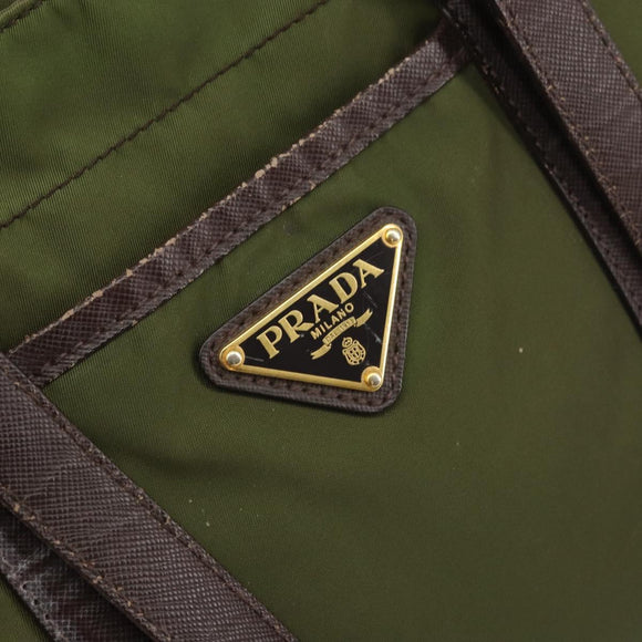 PRADA Hand Bag Nylon Green Gold Auth 159309