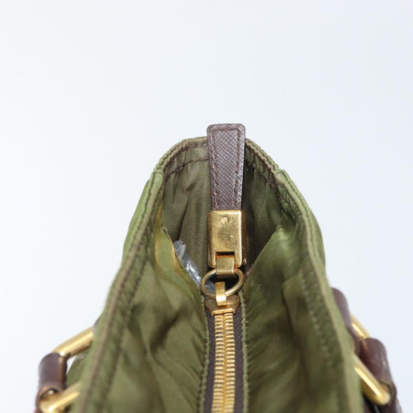 PRADA Hand Bag Nylon Green Gold Auth 159309