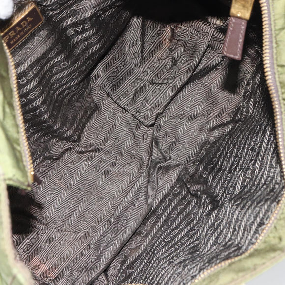 PRADA Hand Bag Nylon Green Gold Auth 159309