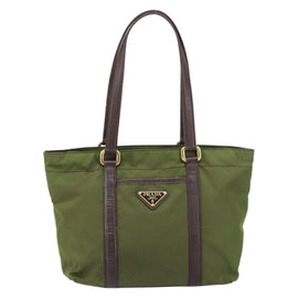 PRADA Hand Bag Nylon Green Gold Auth 159309 - 0