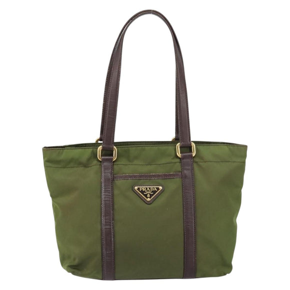 PRADA Hand Bag Nylon Green Gold Auth 159309