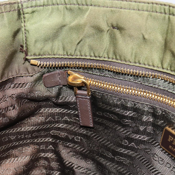 PRADA Hand Bag Nylon Green Gold Auth 159309