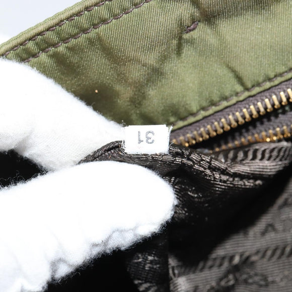 PRADA Hand Bag Nylon Green Gold Auth 159309