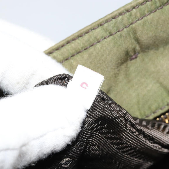 PRADA Hand Bag Nylon Green Gold Auth 159309