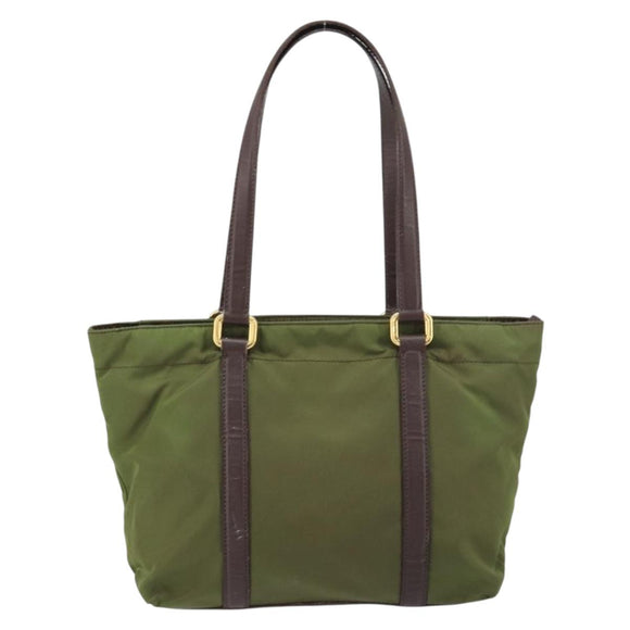PRADA Hand Bag Nylon Green Gold Auth 159309