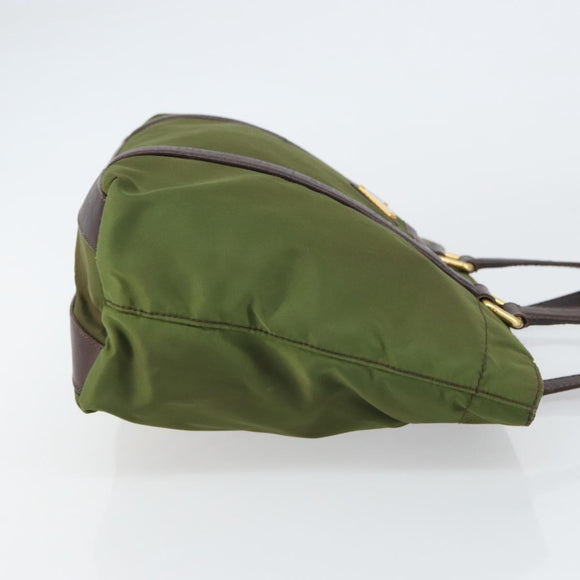 PRADA Hand Bag Nylon Green Gold Auth 159309