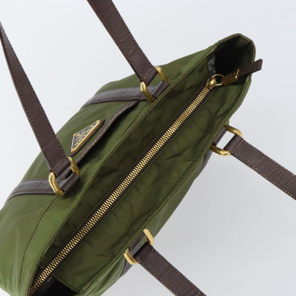 PRADA Hand Bag Nylon Green Gold Auth 159309