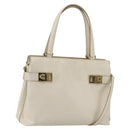 Salvatore Ferragamo Gancini Tote Bag Leather Ivory Gold Auth 159310-1
