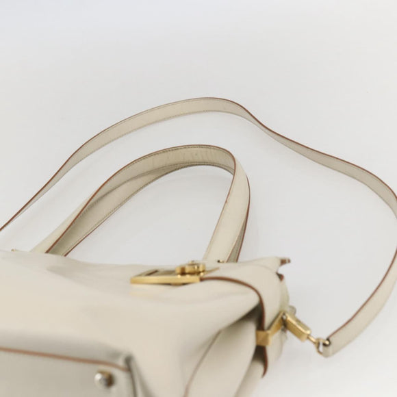 Salvatore Ferragamo Gancini Tote Bag Leather Ivory Gold Auth 159310
