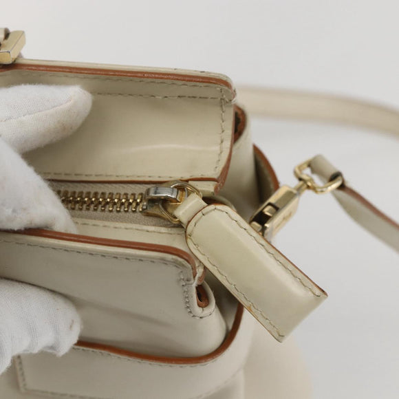 Salvatore Ferragamo Gancini Tote Bag Leather Ivory Gold Auth 159310