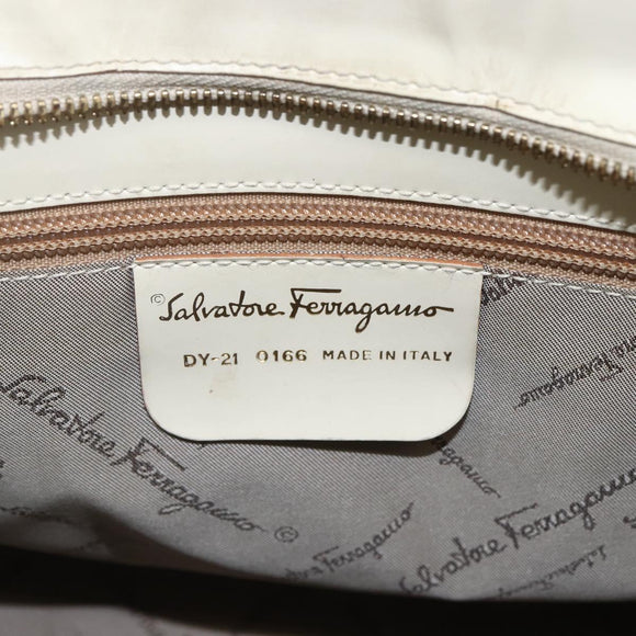 Salvatore Ferragamo Gancini Tote Bag Leather Ivory Gold Auth 159310