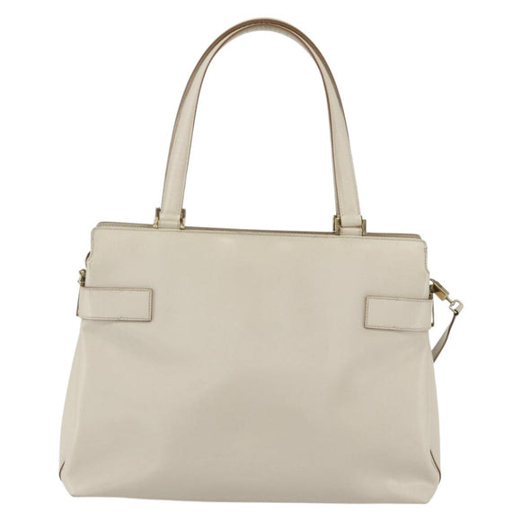 Salvatore Ferragamo Gancini Tote Bag Leather Ivory Gold Auth 159310