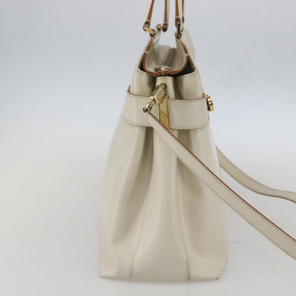 Salvatore Ferragamo Gancini Tote Bag Leather Ivory Gold Auth 159310