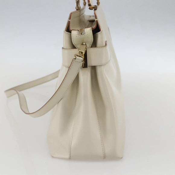 Salvatore Ferragamo Gancini Tote Bag Leather Ivory Gold Auth 159310