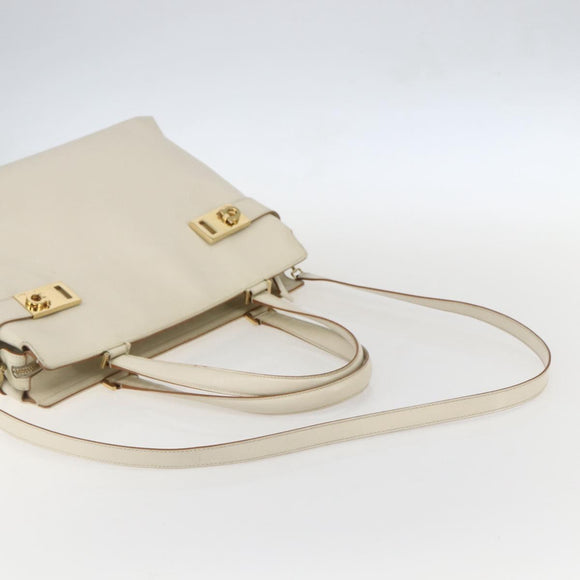 Salvatore Ferragamo Gancini Tote Bag Leather Ivory Gold Auth 159310