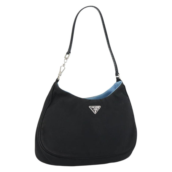 PRADA Pouch Nylon Black Silver Auth 159312