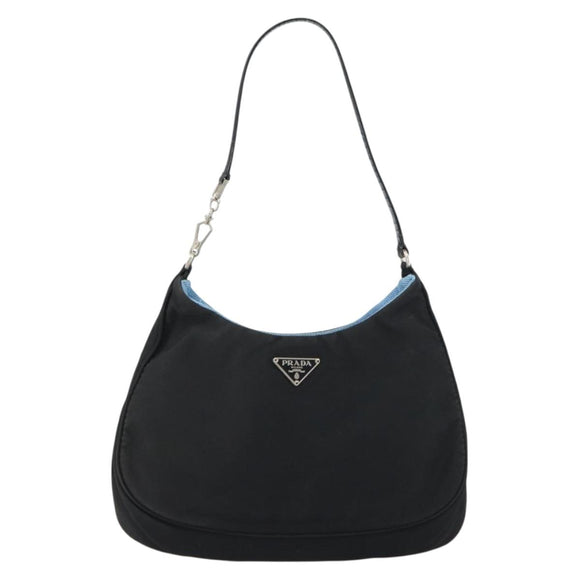 PRADA Pouch Nylon Black Silver Auth 159312