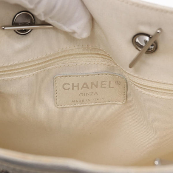 CHANEL Chain Shoulder Bag Nylon White Silver CC Auth 159317SAM