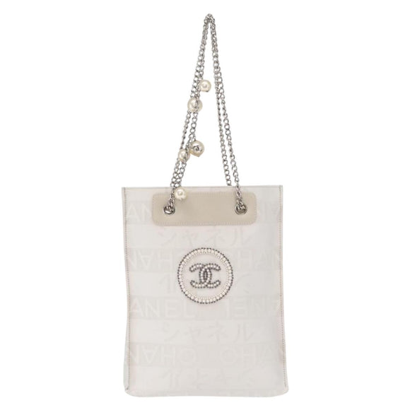 CHANEL Chain Shoulder Bag Nylon White Silver CC Auth 159317SAM