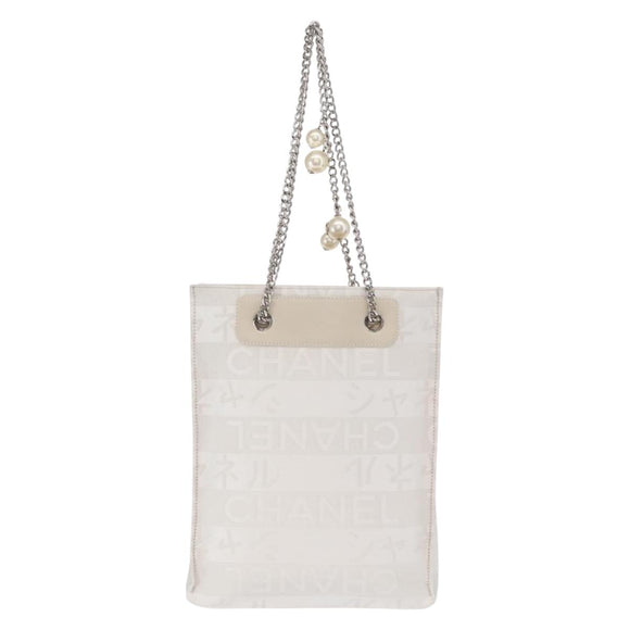 CHANEL Chain Shoulder Bag Nylon White Silver CC Auth 159317SAM