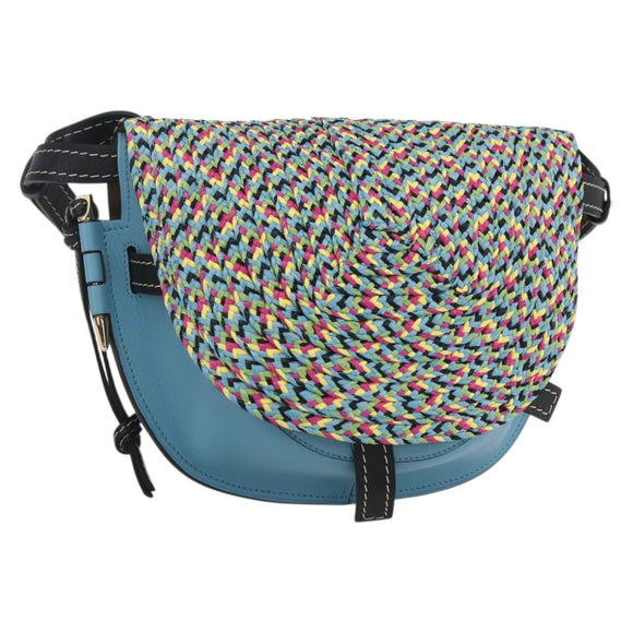 LOEWE Gate bag Small Shoulder Bag Leather Light Blue Gold Auth 159318SM