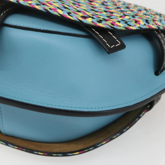 LOEWE Gate bag Small Shoulder Bag Leather Light Blue Gold Auth 159318SM