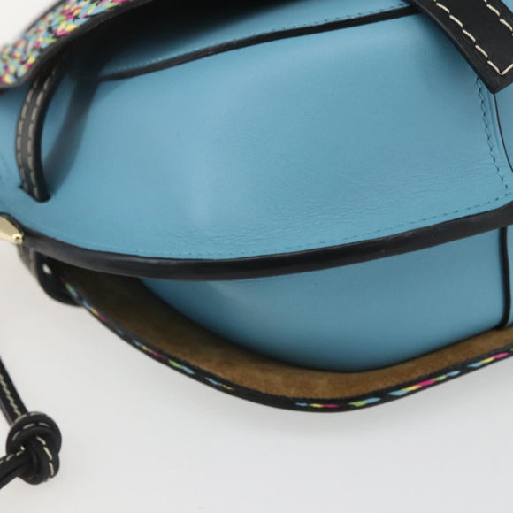 LOEWE Gate bag Small Shoulder Bag Leather Light Blue Gold Auth 159318SM