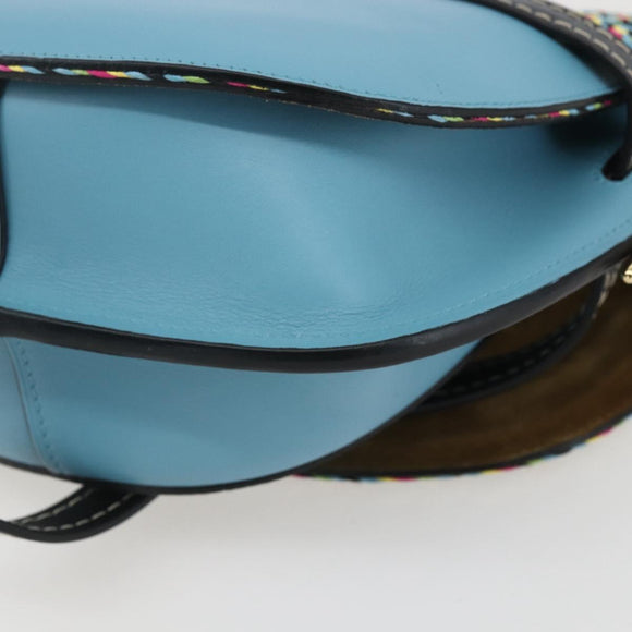 LOEWE Gate bag Small Shoulder Bag Leather Light Blue Gold Auth 159318SM