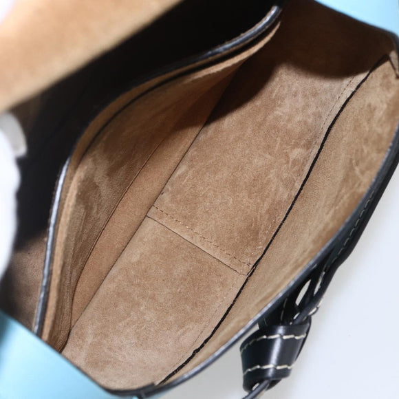 LOEWE Gate bag Small Shoulder Bag Leather Light Blue Gold Auth 159318SM