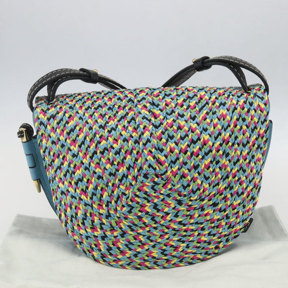 LOEWE Gate bag Small Shoulder Bag Leather Light Blue Gold Auth 159318SM