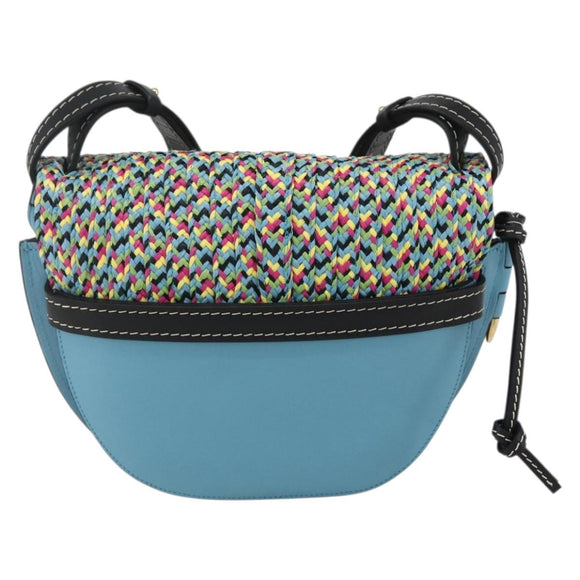 LOEWE Gate bag Small Shoulder Bag Leather Light Blue Gold Auth 159318SM