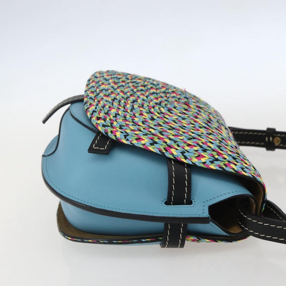 LOEWE Gate bag Small Shoulder Bag Leather Light Blue Gold Auth 159318SM