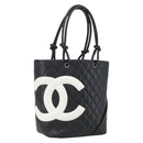 CHANEL Cambon Line Matelasse Medium Tote Bag Leather Black CC Auth 159319SAM-1