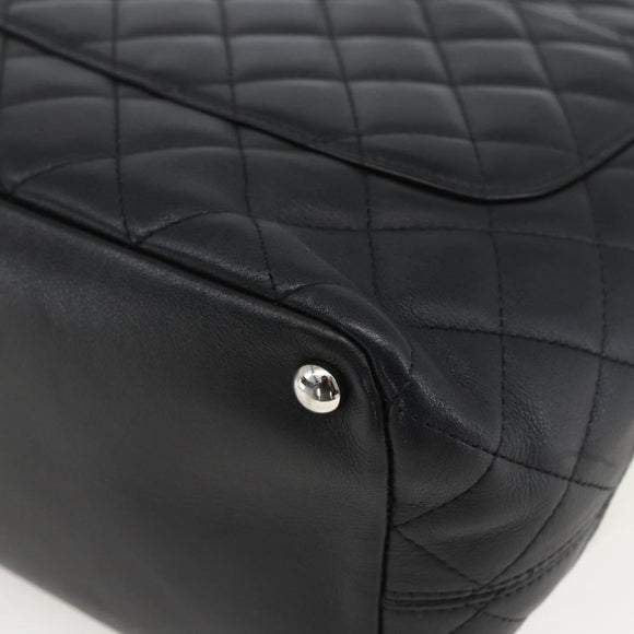CHANEL Cambon Line Matelasse Medium Tote Bag Leather Black CC Auth 159319SAM
