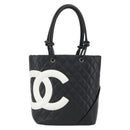 CHANEL Cambon Line Matelasse Medium Tote Bag Leather Black CC Auth 159319SAM-13