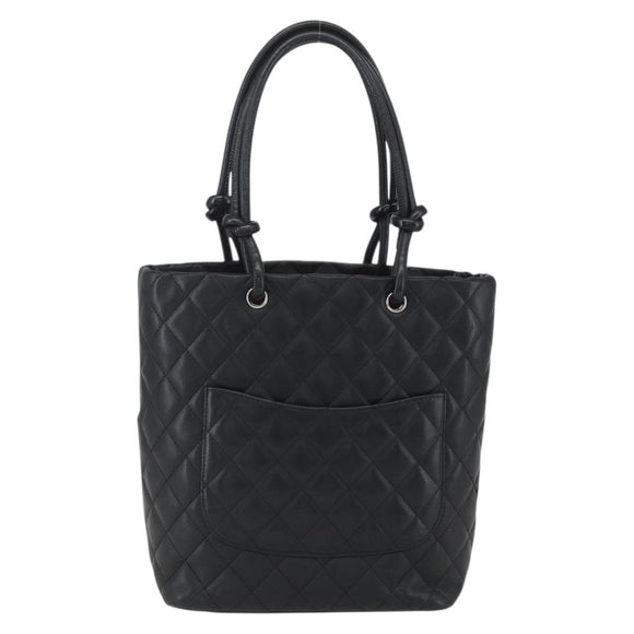 CHANEL Cambon Line Matelasse Medium Tote Bag Leather Black CC Auth 159319SAM
