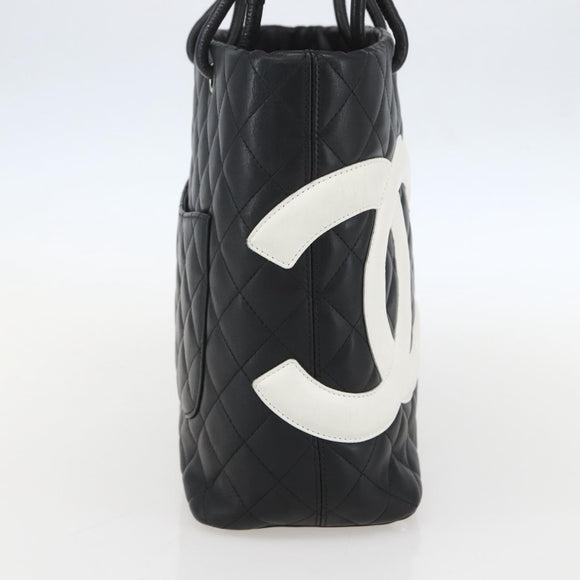 CHANEL Cambon Line Matelasse Medium Tote Bag Leather Black CC Auth 159319SAM