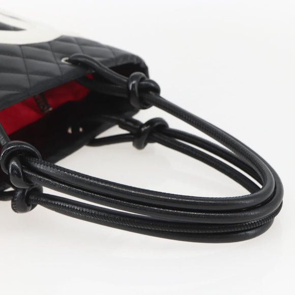 CHANEL Cambon Line Matelasse Medium Tote Bag Leather Black CC Auth 159319SAM