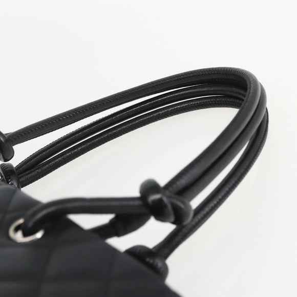 CHANEL Cambon Line Matelasse Medium Tote Bag Leather Black CC Auth 159319SAM