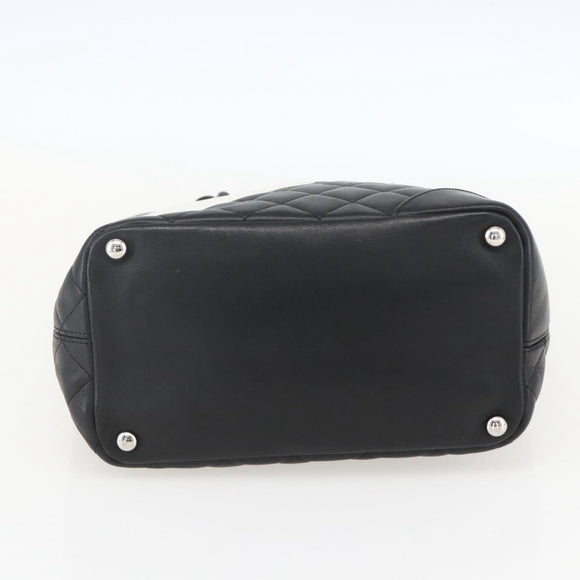 CHANEL Cambon Line Matelasse Medium Tote Bag Leather Black CC Auth 159319SAM