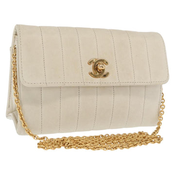 CHANEL Mademoiselle Chain Shoulder Bag Leather Ivory Gold CC Auth 159320