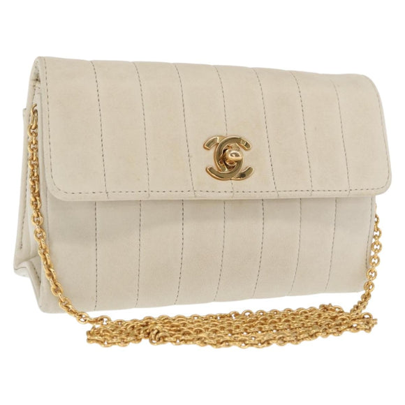CHANEL Mademoiselle Chain Shoulder Bag Leather Ivory Gold CC Auth 159320