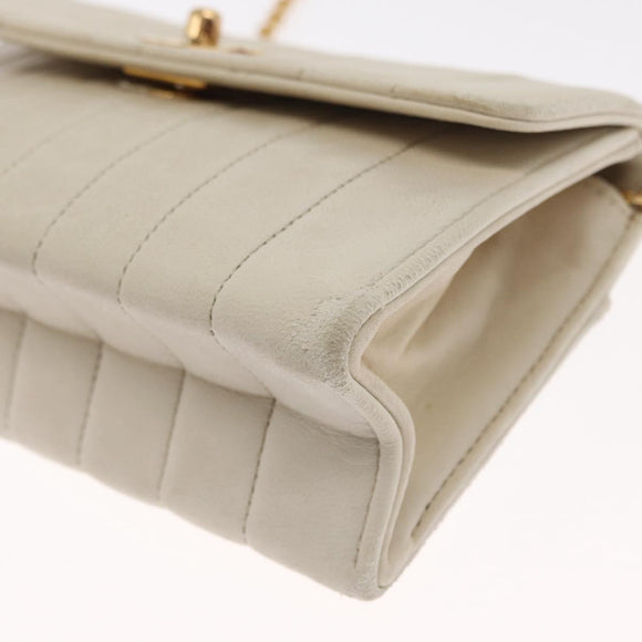 CHANEL Mademoiselle Chain Shoulder Bag Leather Ivory Gold CC Auth 159320