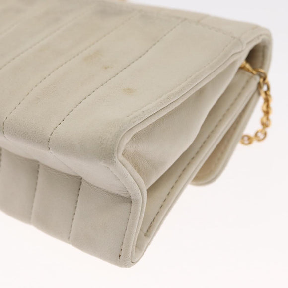 CHANEL Mademoiselle Chain Shoulder Bag Leather Ivory Gold CC Auth 159320