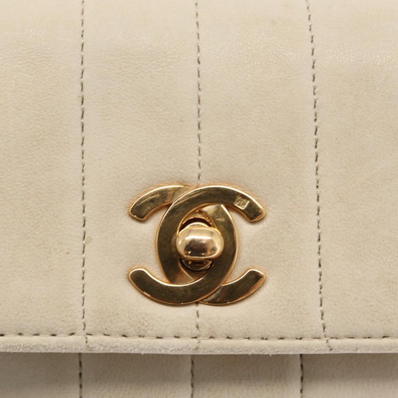 CHANEL Mademoiselle Chain Shoulder Bag Leather Ivory Gold CC Auth 159320