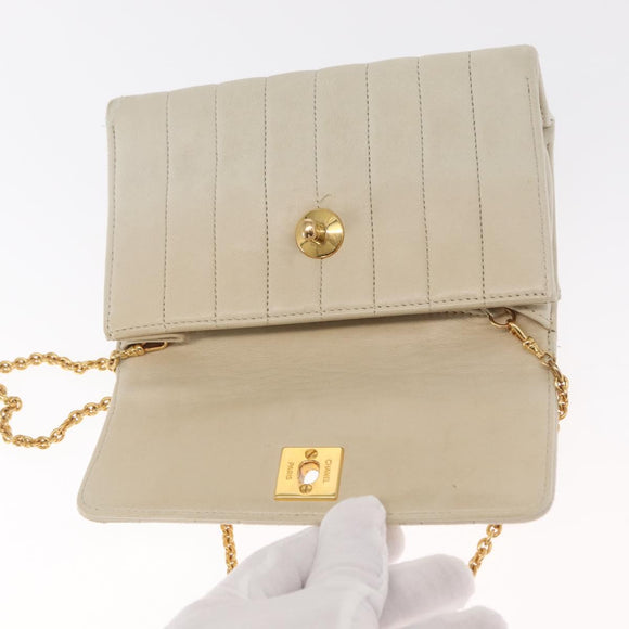 CHANEL Mademoiselle Chain Shoulder Bag Leather Ivory Gold CC Auth 159320